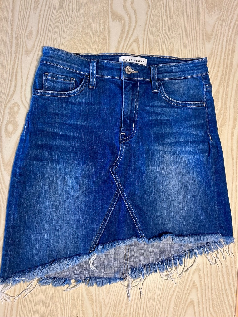 Flying Monkey Dark Blue Asymmetrical Frayed Denim Skirt